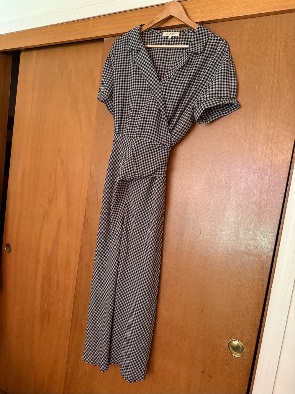 Gingham Wrap Midi Dress in Black and White